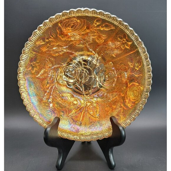 Carnival Glass Bowl Marigold Orange Imperial Rose Round Iridescent JJ1548 - Picture 1 of 10